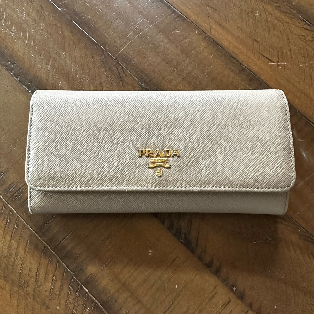 Prada Beige Saffiano Continental Wallet